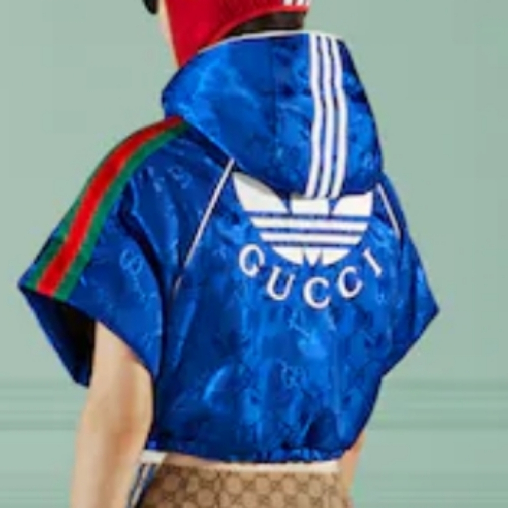 Gucci × Adidas  GG Trefoil Nylon Cropped Jacket Size 46